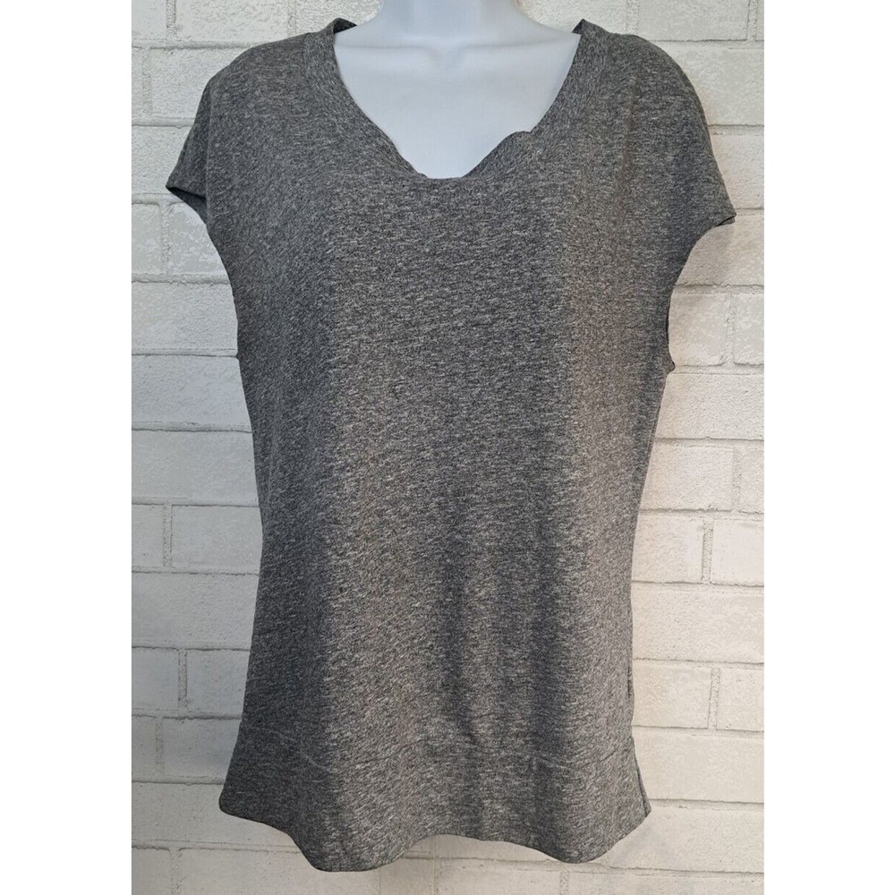 BEBE Shirt Womens Size Medium Gray Grunge Cut Out Back Top Sleeveless Breathable